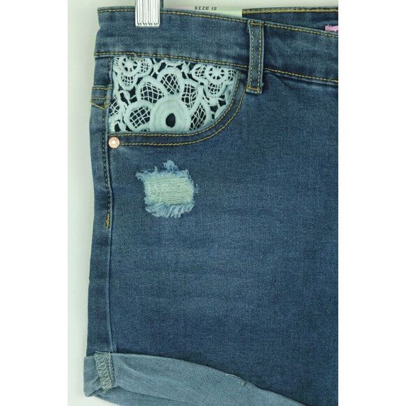 Soho Denim Shorts Girls 12 Blue Crochet Lace Distressed New - Picture 2 of 6